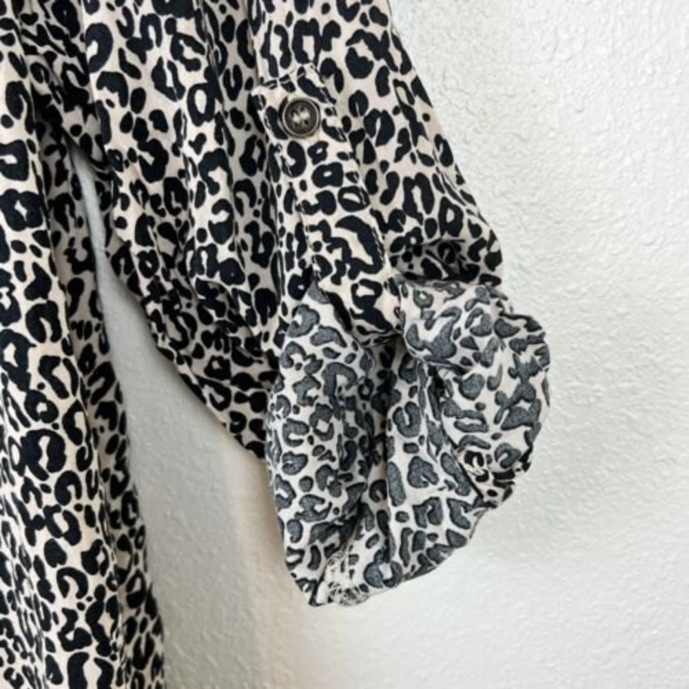 Grand & Greene Small Leopard Animal Print Roll Tab Long Sleeve Button Up Blouse - Picture 5 of 14